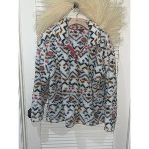 Eddie Bauer 3/4 Zip Fleece Aztek Tribal Pink And Blue Women's XXL Boho Hippie